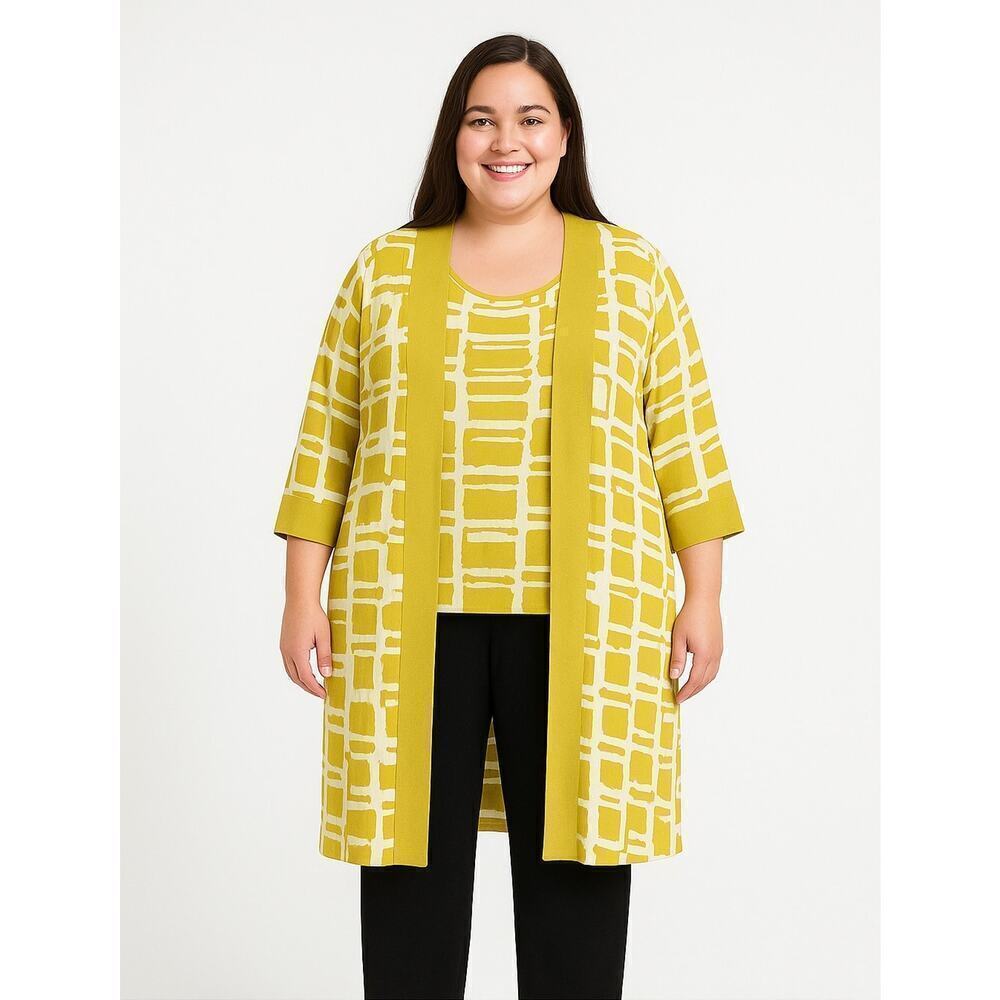 Maya Brooke Boho Yellow Kimono 2 Piece Set Jacket & Tank Top Size 22W